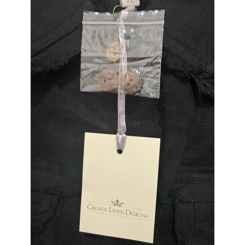NWT Crown Linen Designs 100% Linen Jacket XL Black Raw Edge Cropped Shacket Boho - Picture 11 of 12